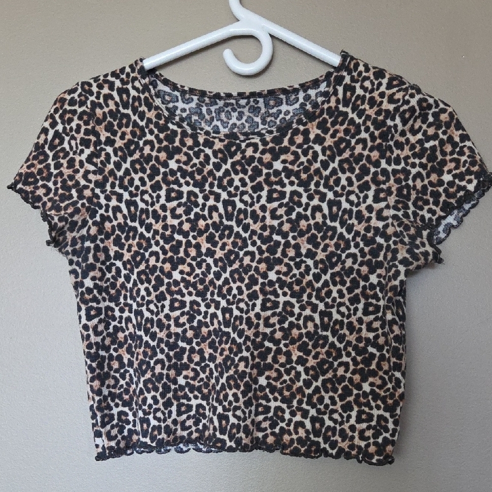 💥Buy2Get1Free💥AE Brown and Black Leopard Print Crop T-Shirt